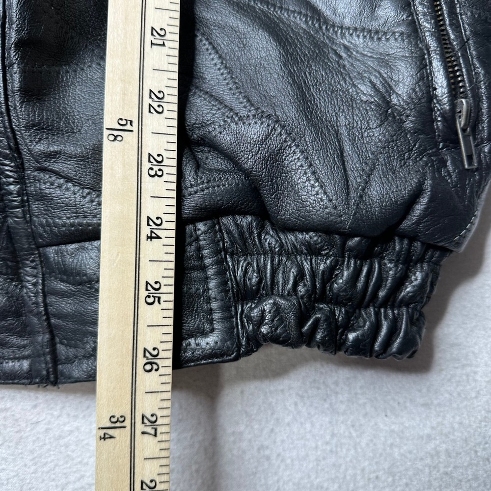 Flight Path Mens Black Leather Patchwork Bomber J… - image 2